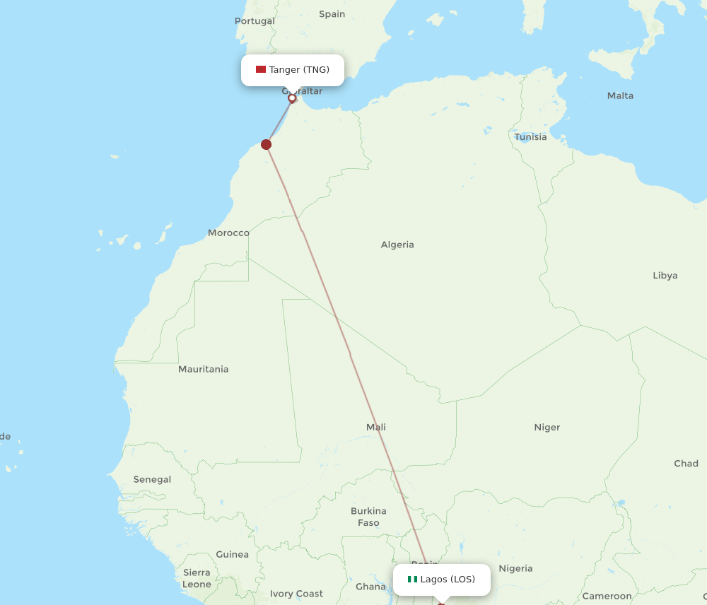 LOS to TNG flights and routes map