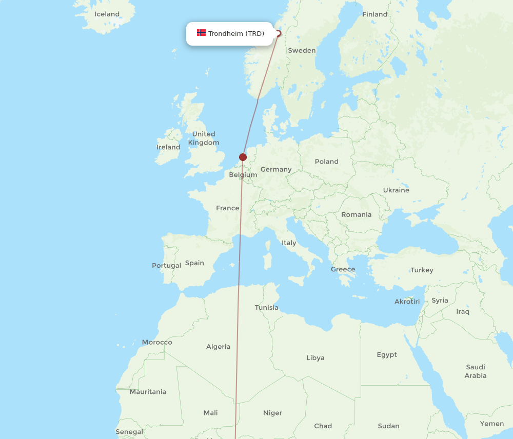 LOS-TRD flight routes