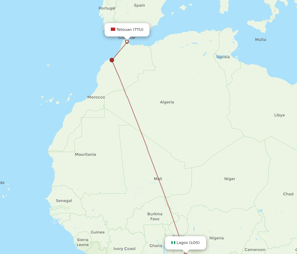 LOS to TTU flights and routes map