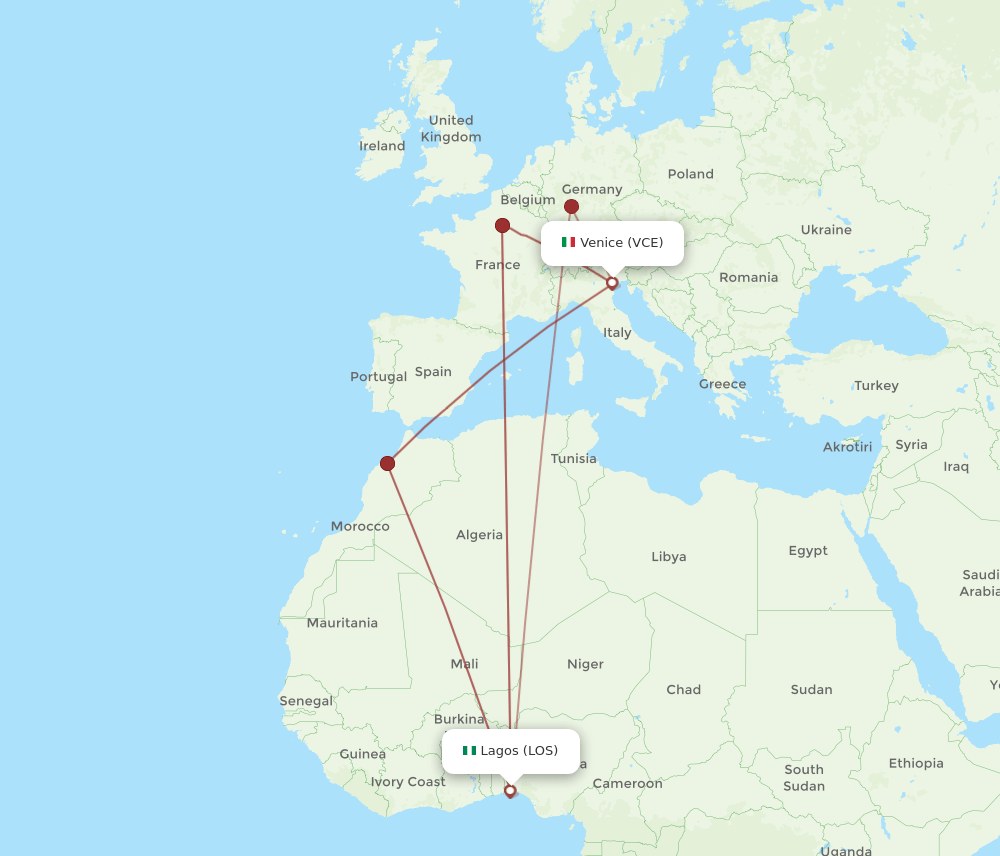 LOS-VCE flight routes