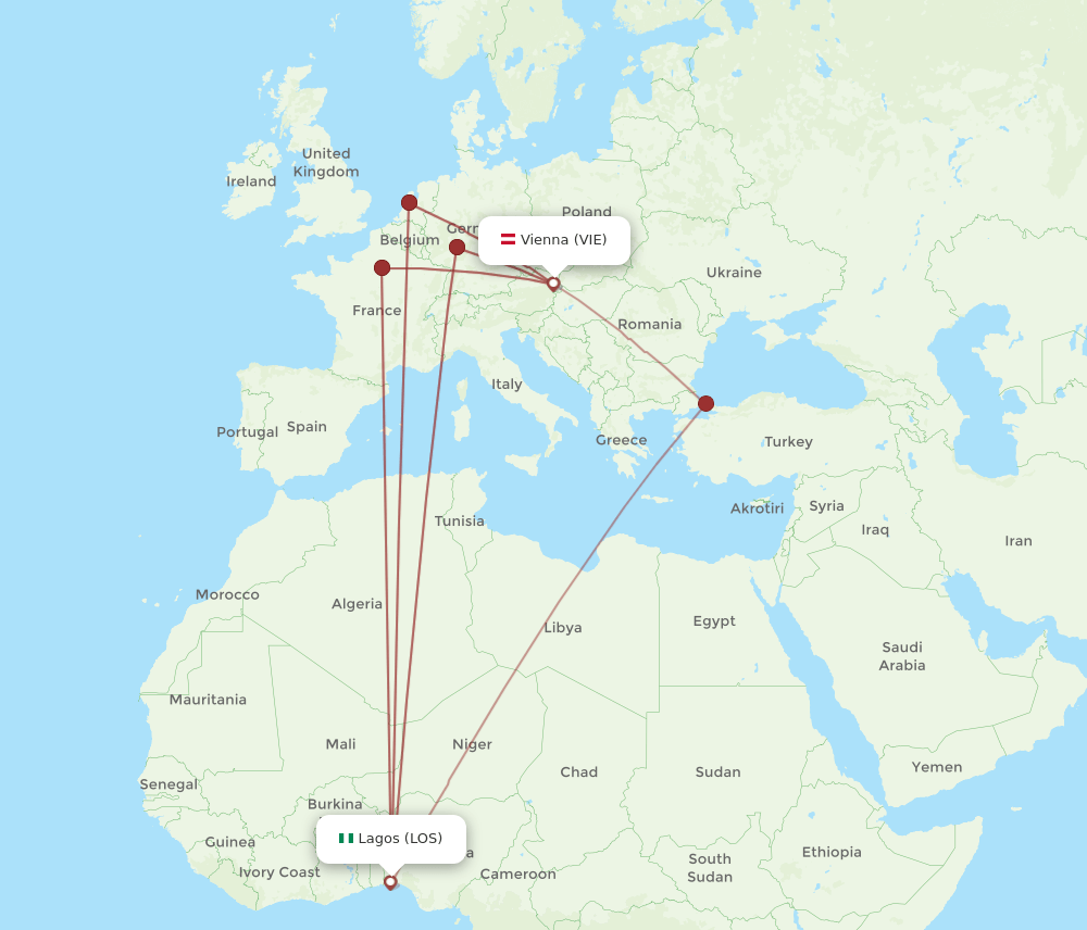 LOS-VIE flight routes