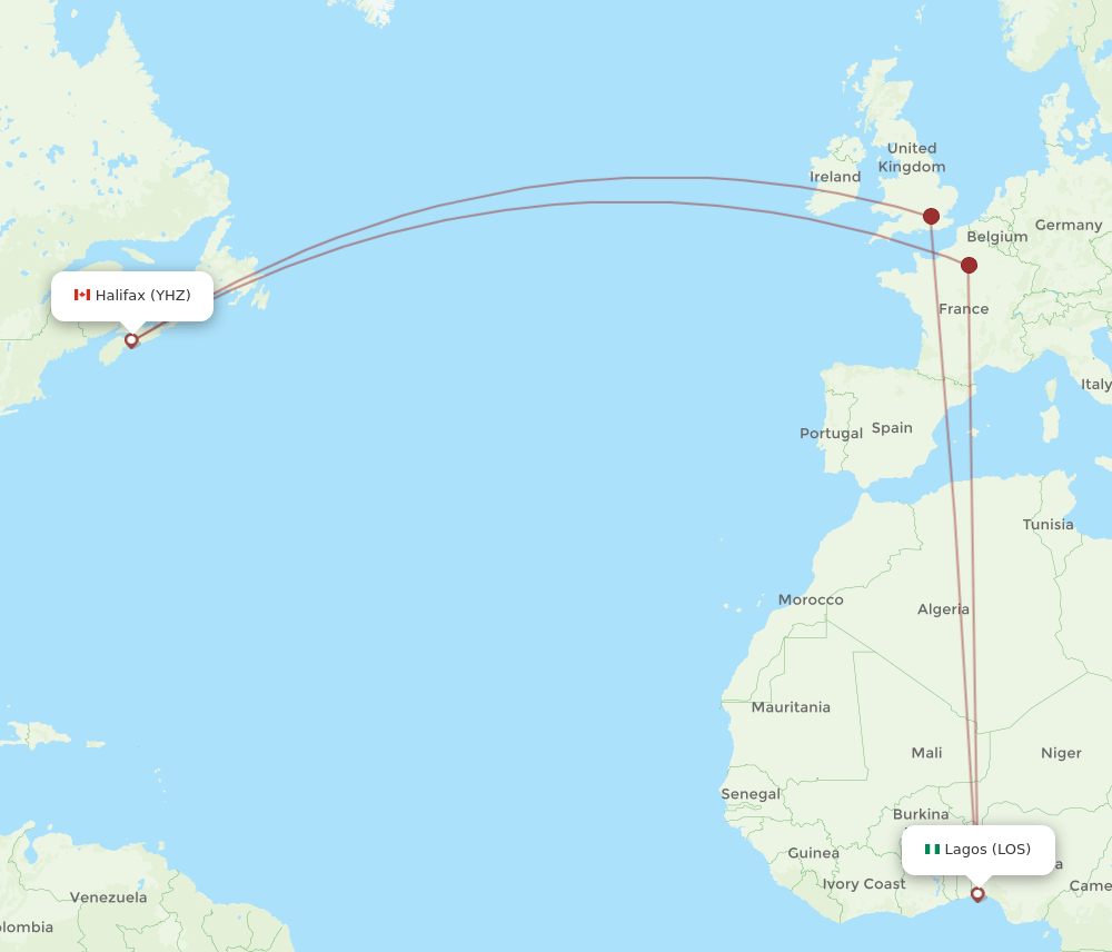 LOS-YHZ flight routes