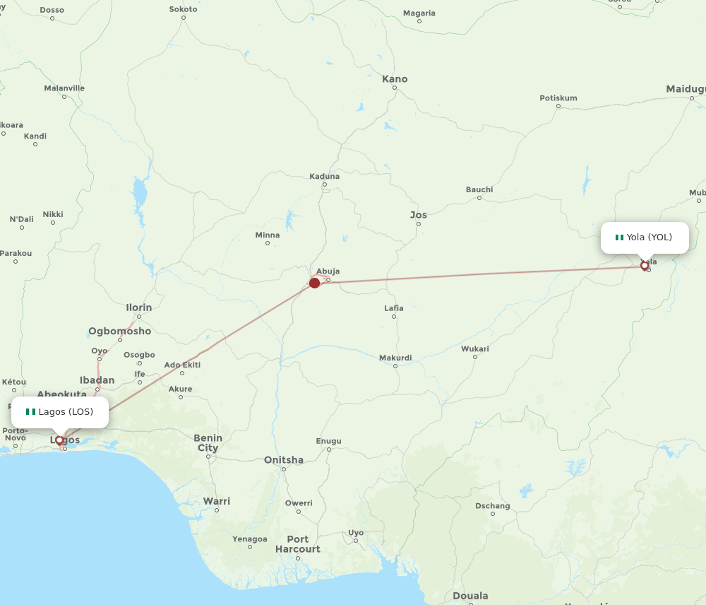 LOS-YOL flight routes