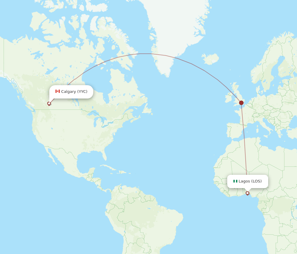 Calgary - Lagos route map and flight paths