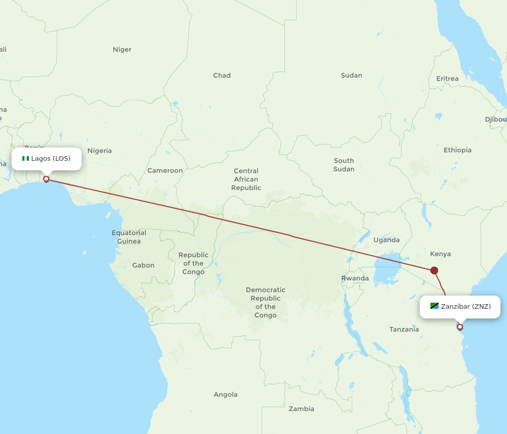 ZNZ to LOS flights and routes map