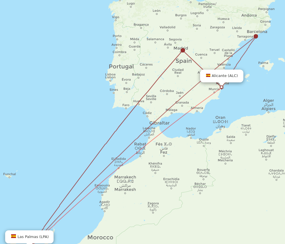 LPA to ALC flights and routes map