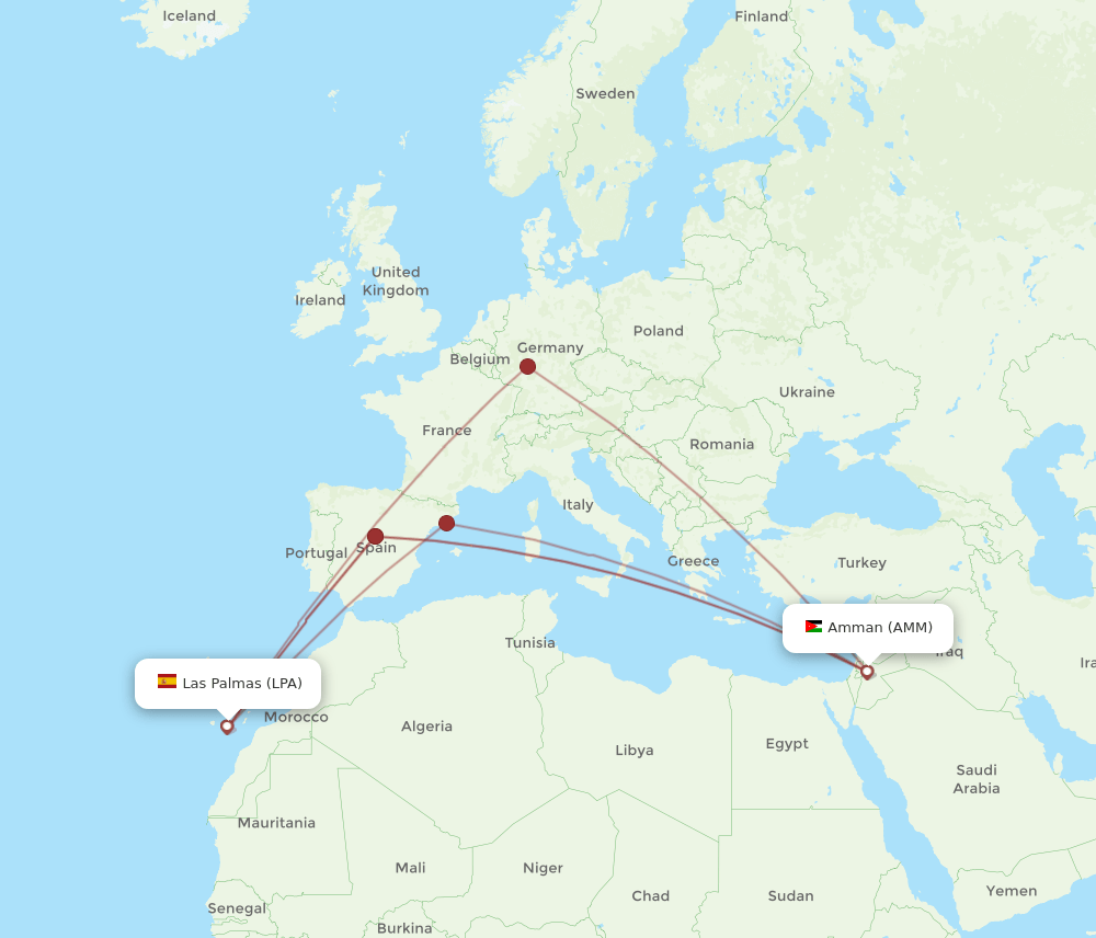 LPA to AMM flights and routes map