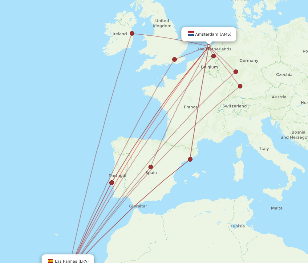 LPA to AMS flights and routes map