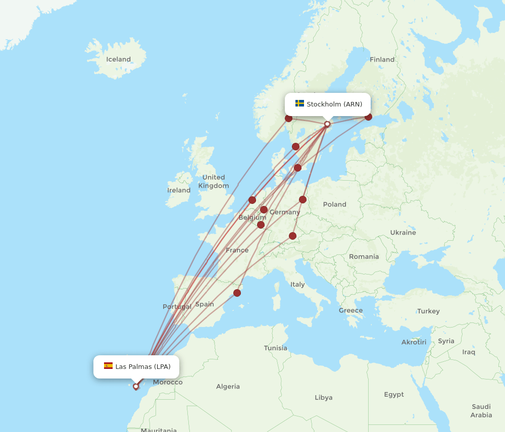 LPA-ARN flight routes