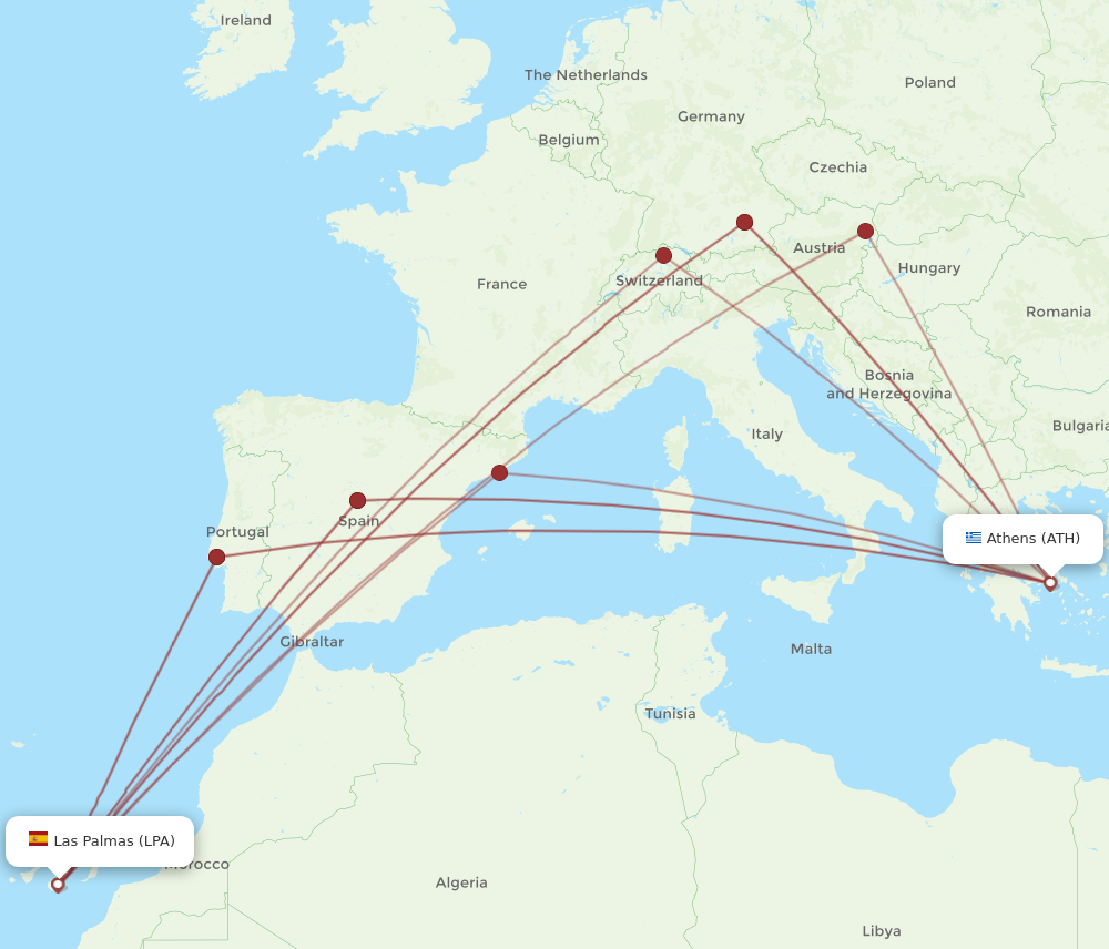 LPA to ATH flights and routes map
