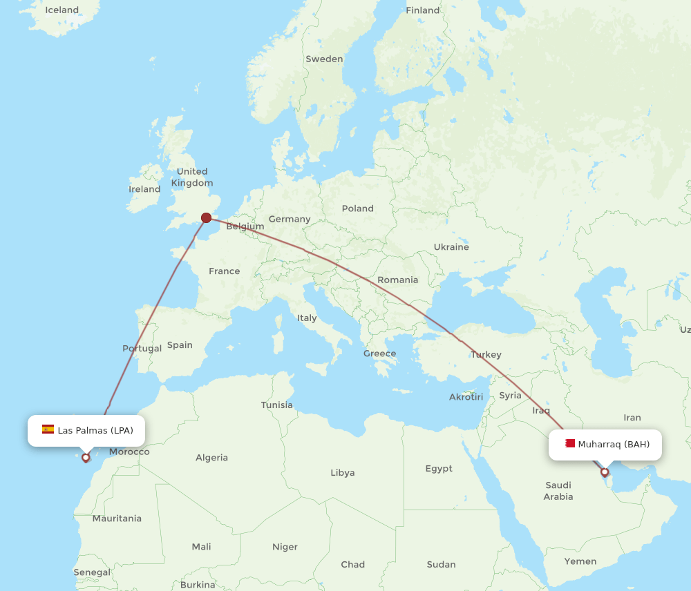 BAH to LPA flights and routes map