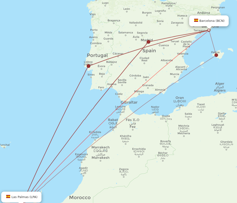 LPA to BCN flights and routes map