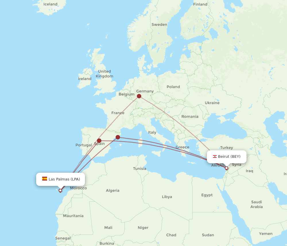 LPA-BEY flight routes