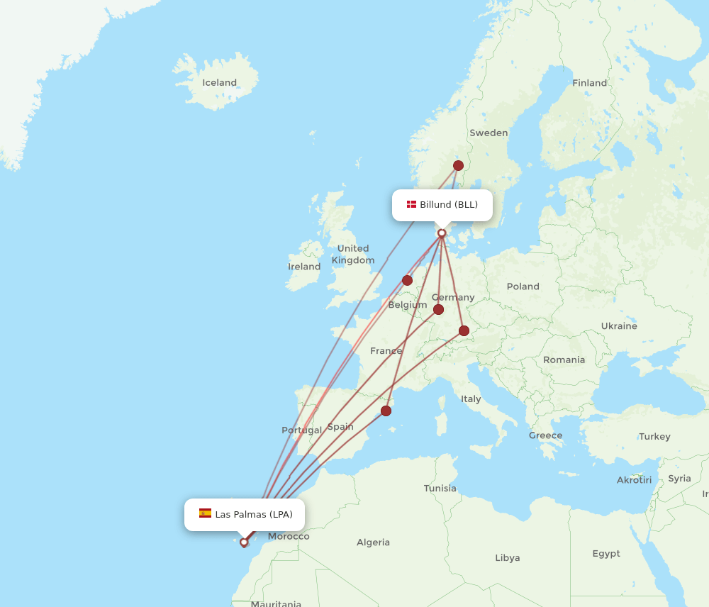 LPA-BLL flight routes