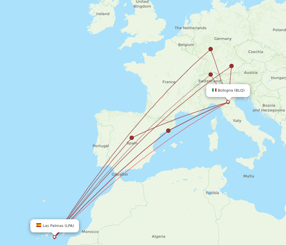 LPA to BLQ flights and routes map