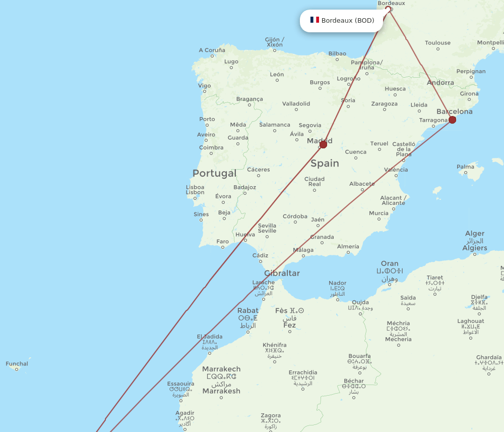 LPA to BOD flights and routes map