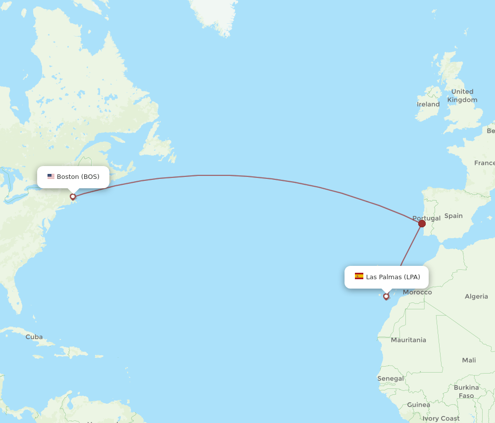 LPA-BOS flight routes