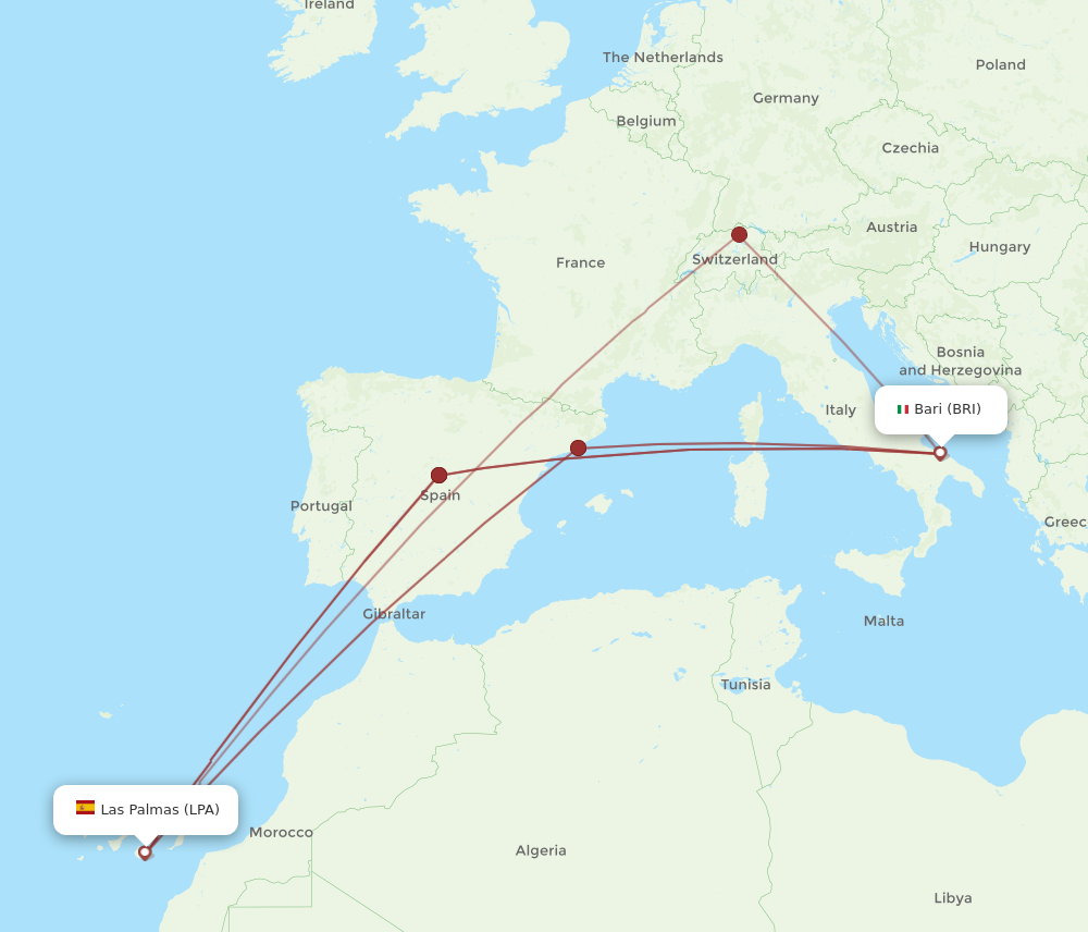 LPA to BRI flights and routes map