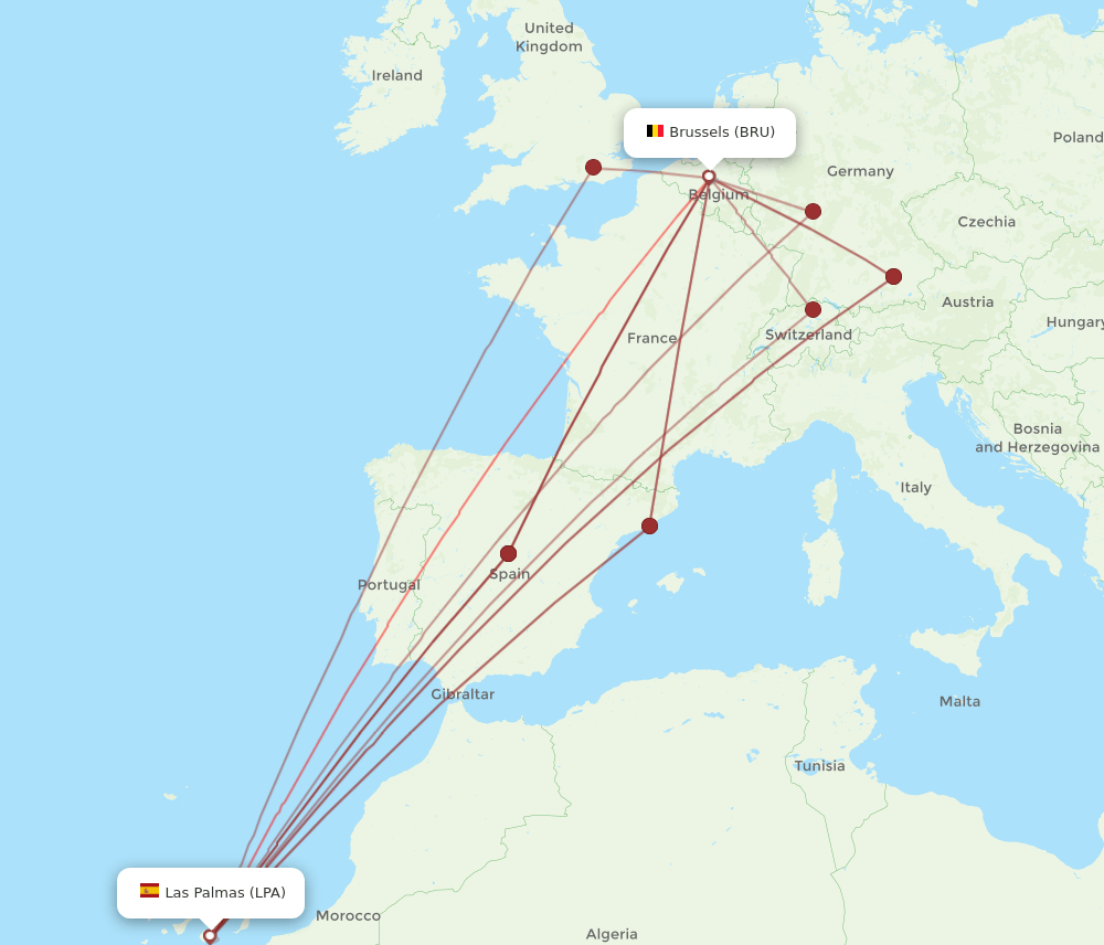 LPA-BRU flight routes