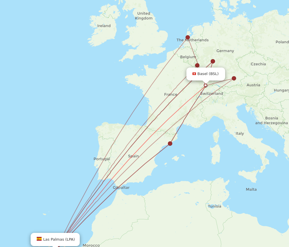 LPA to BSL flights and routes map