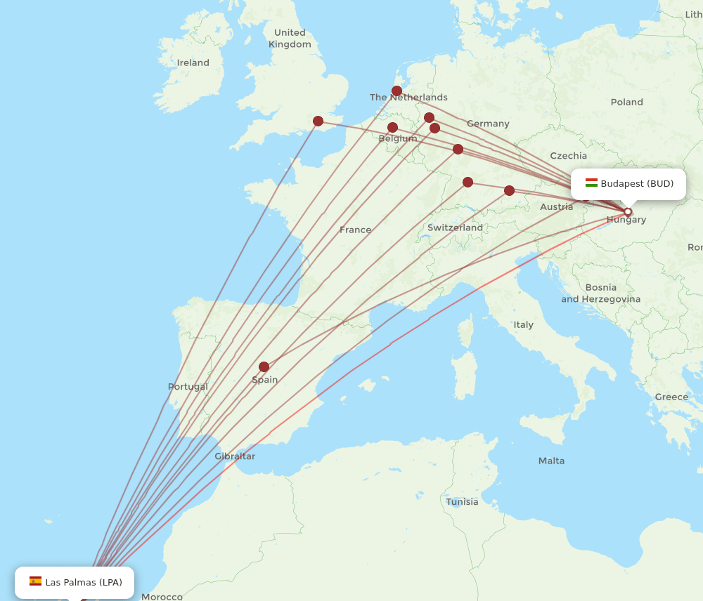LPA-BUD flight routes