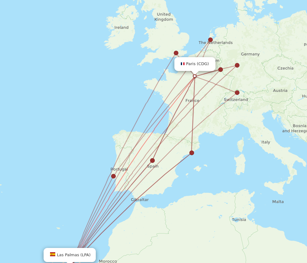 LPA to CDG flights and routes map