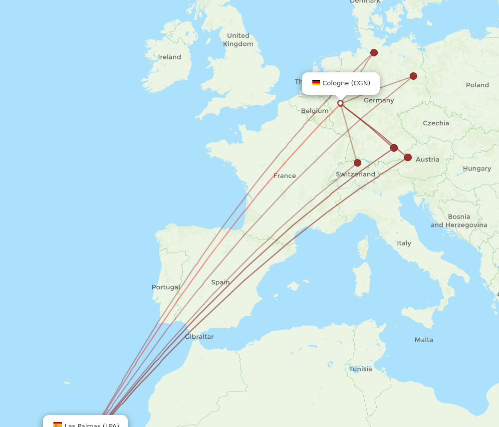 LPA to CGN flights and routes map