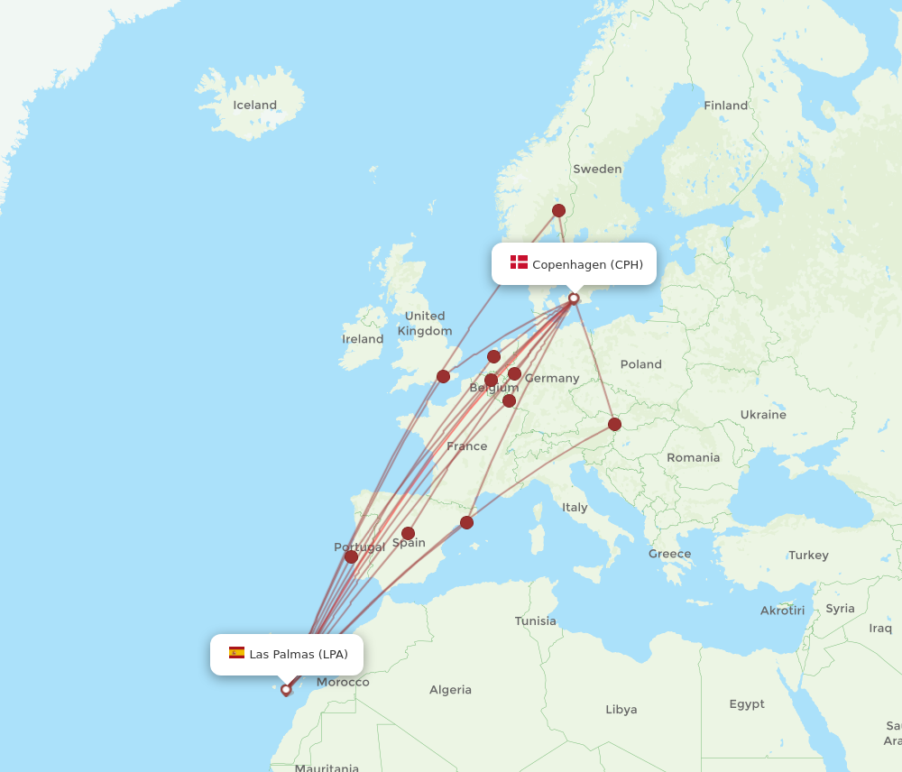 LPA to CPH flights and routes map