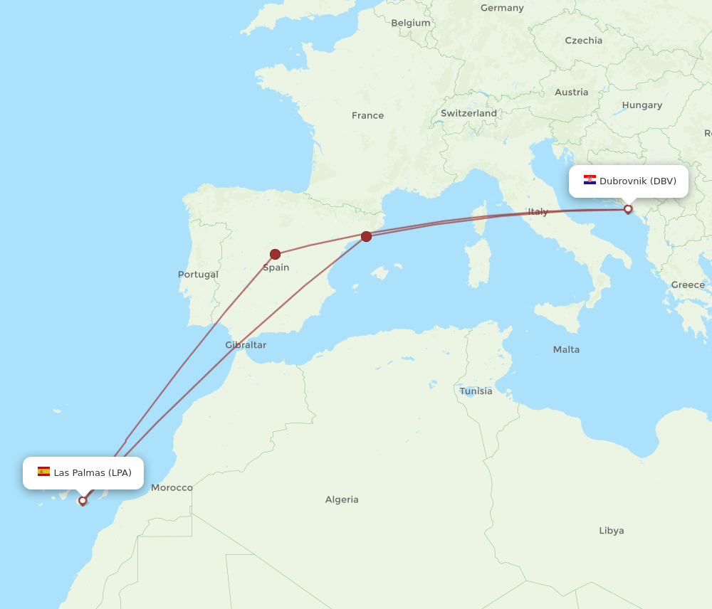 LPA to DBV flights and routes map