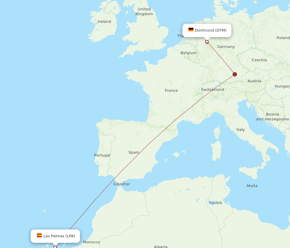 LPA to DTM flights and routes map