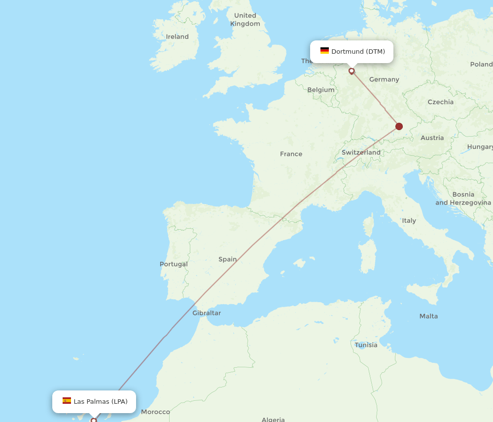Las Palmas - Dortmund route map and flight paths