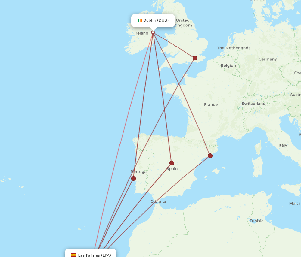 LPA to DUB flights and routes map