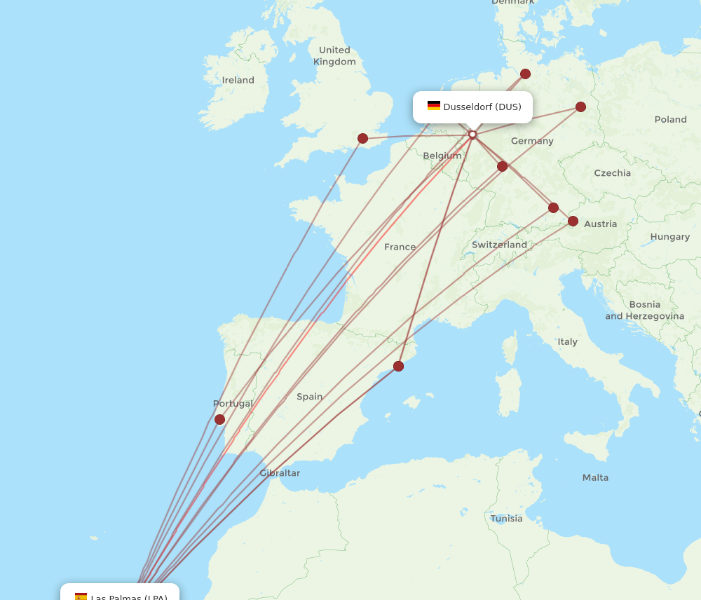 LPA to DUS flights and routes map
