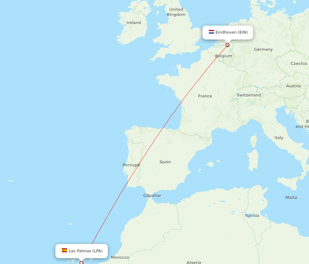 LPA to EIN flights and routes map