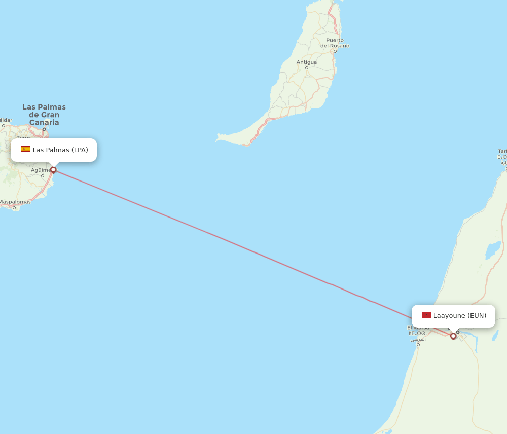 Las Palmas - Laayoune route map and flight paths