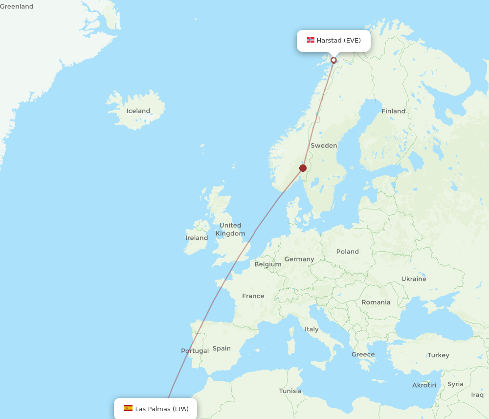 LPA-EVE flight routes