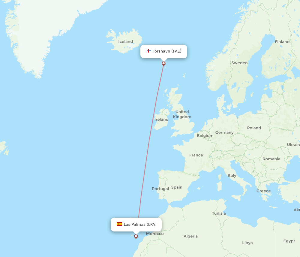 Las Palmas - Faroe Islands route map and flight paths
