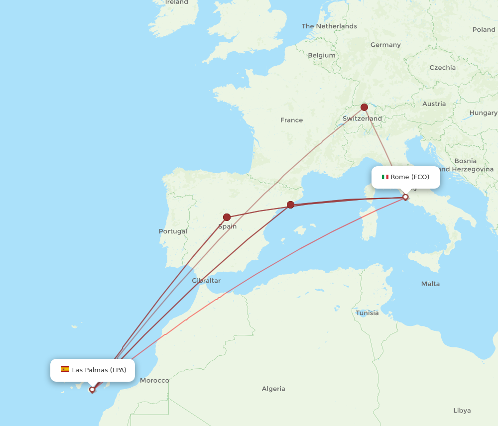 LPA to FCO flights and routes map