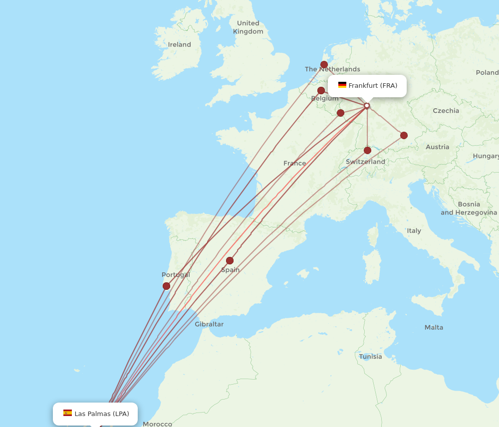 LPA to FRA flights and routes map