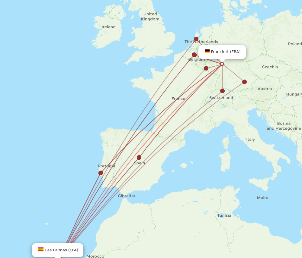 LPA-FRA flight routes