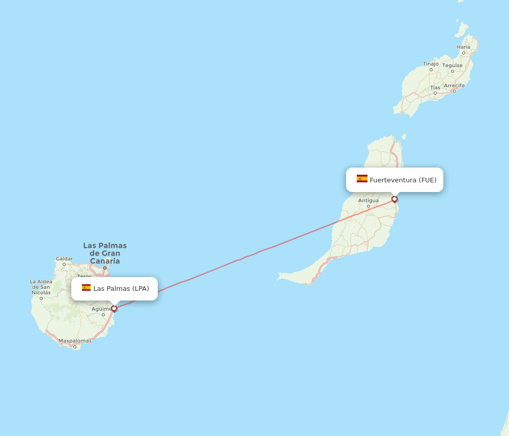 Las Palmas - Puerto del Rosario route map and flight paths