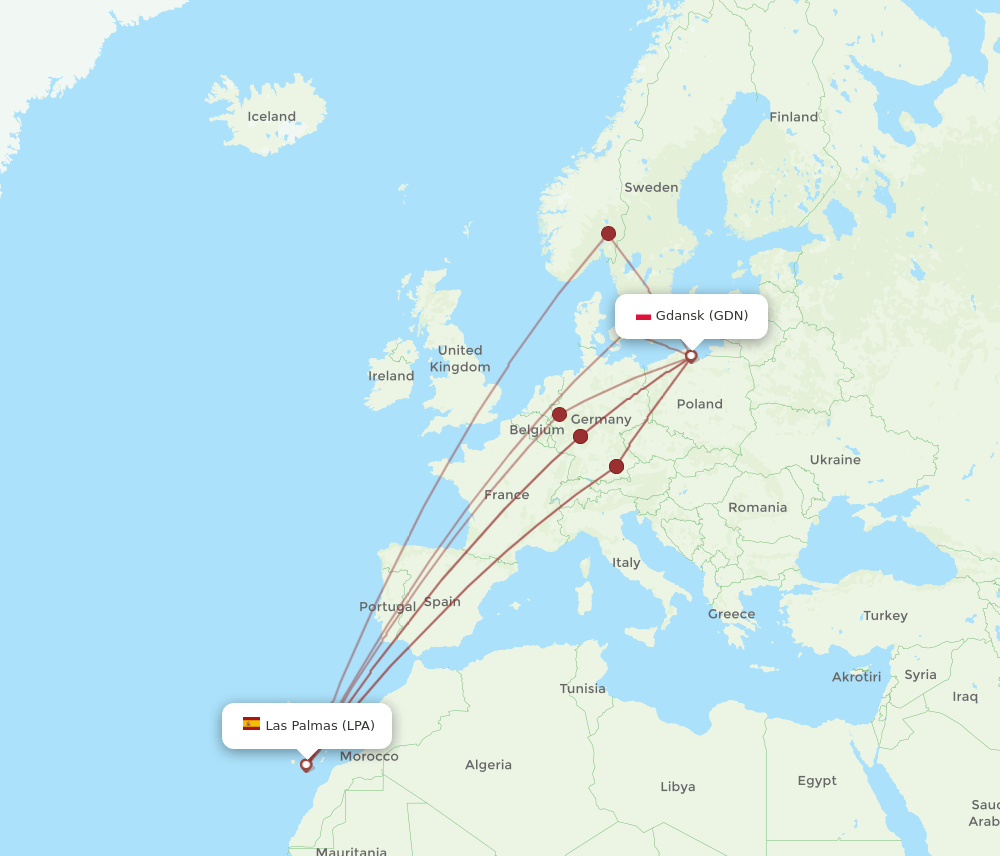 LPA to GDN flights and routes map