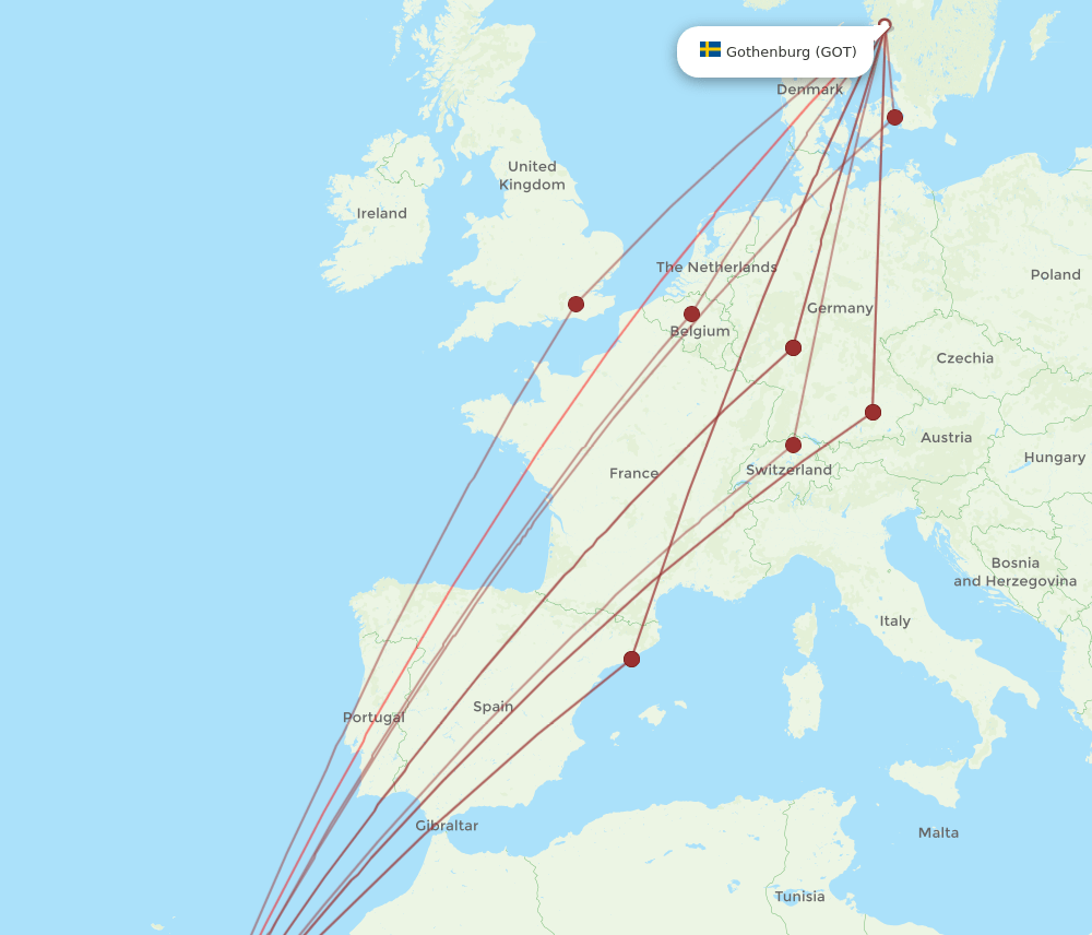 LPA to GOT flights and routes map