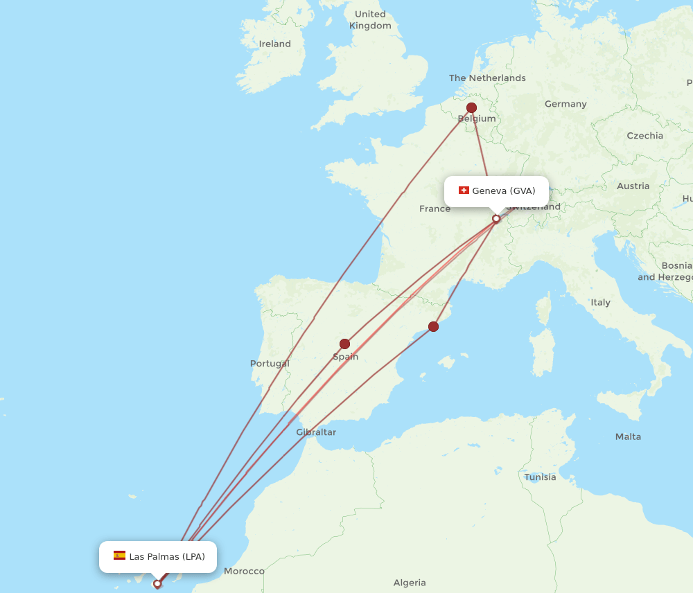 LPA to GVA flights and routes map