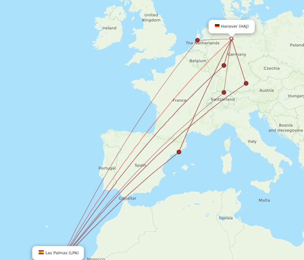 LPA to HAJ flights and routes map