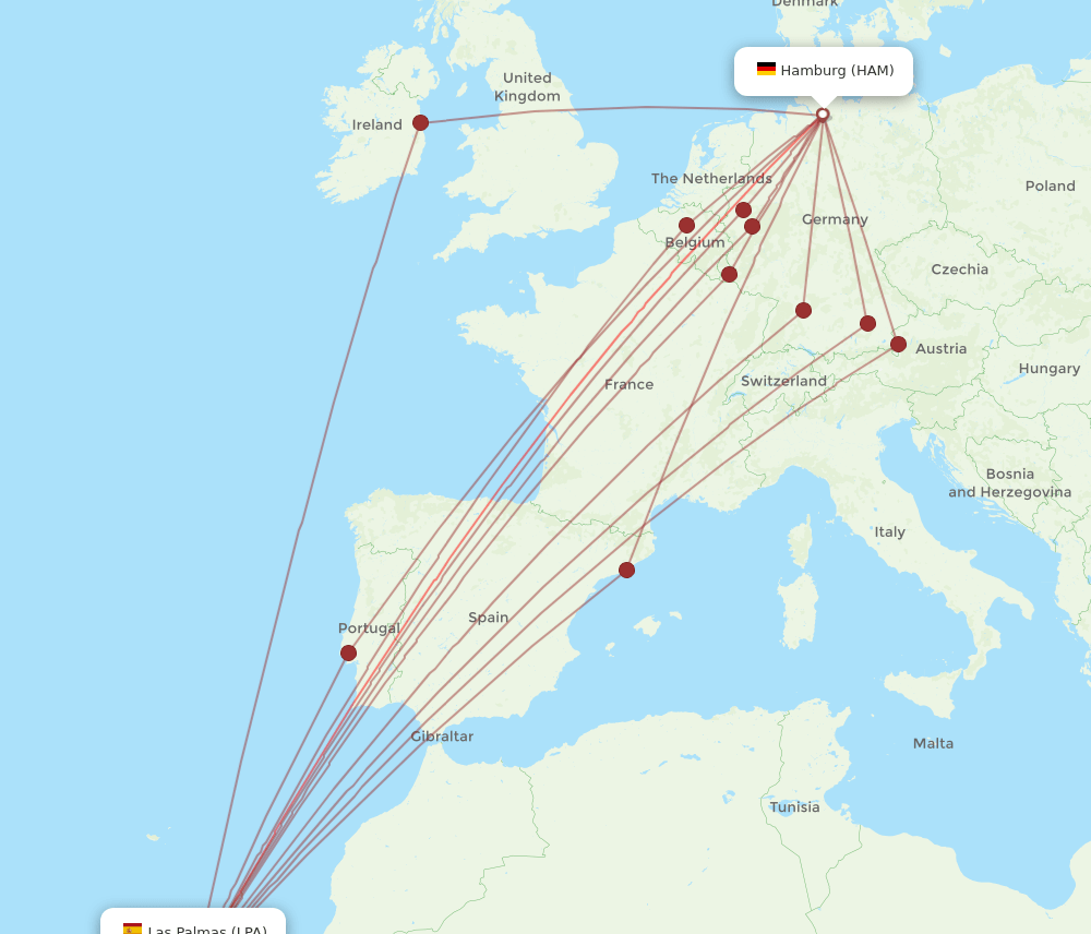 LPA-HAM flight routes