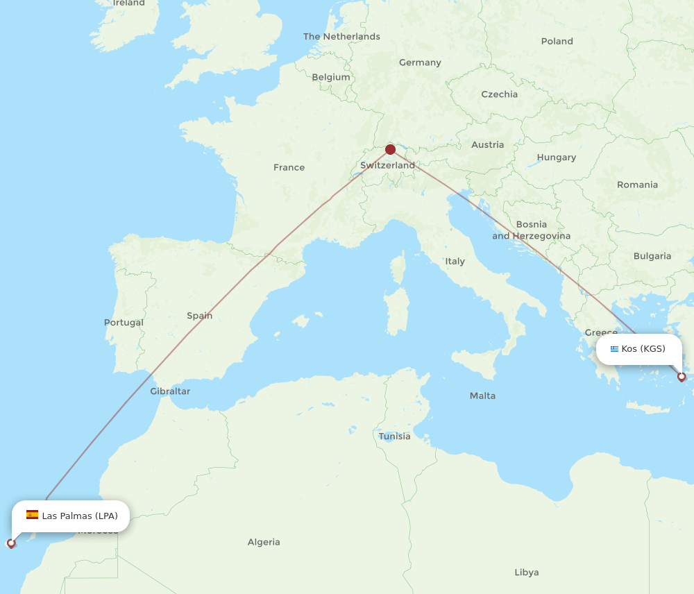Las Palmas - Kos route map and flight paths