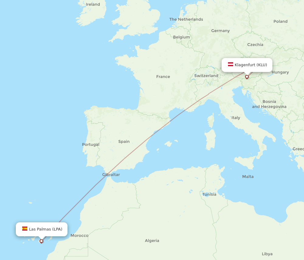 LPA-KLU flight routes