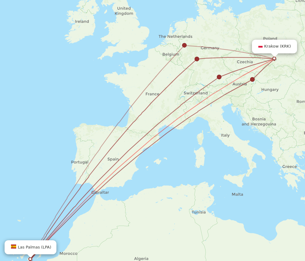 LPA-KRK flight routes