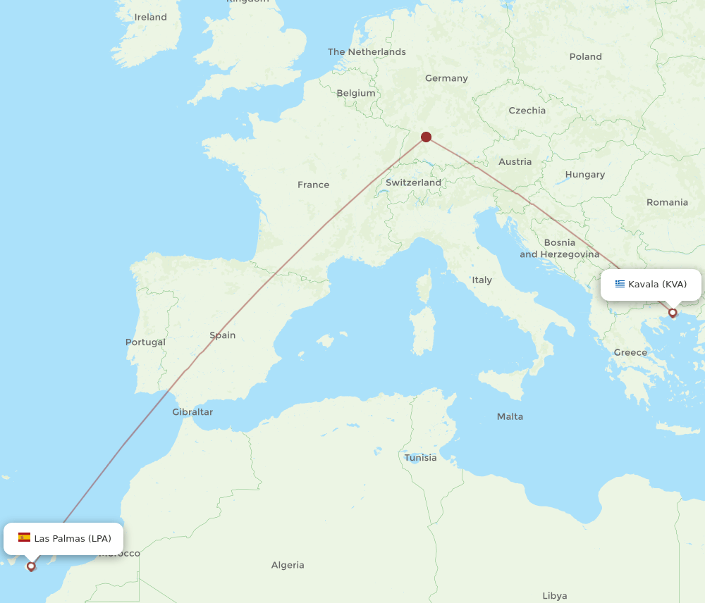 LPA to KVA flights and routes map